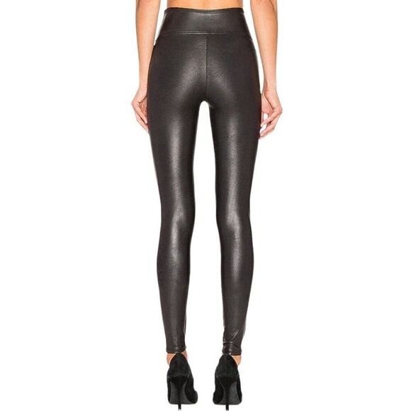 SPANX Black Faux Leather Leggings Shimmer w/ Crack Effect Women Small Shaping - Picture 6 of 15